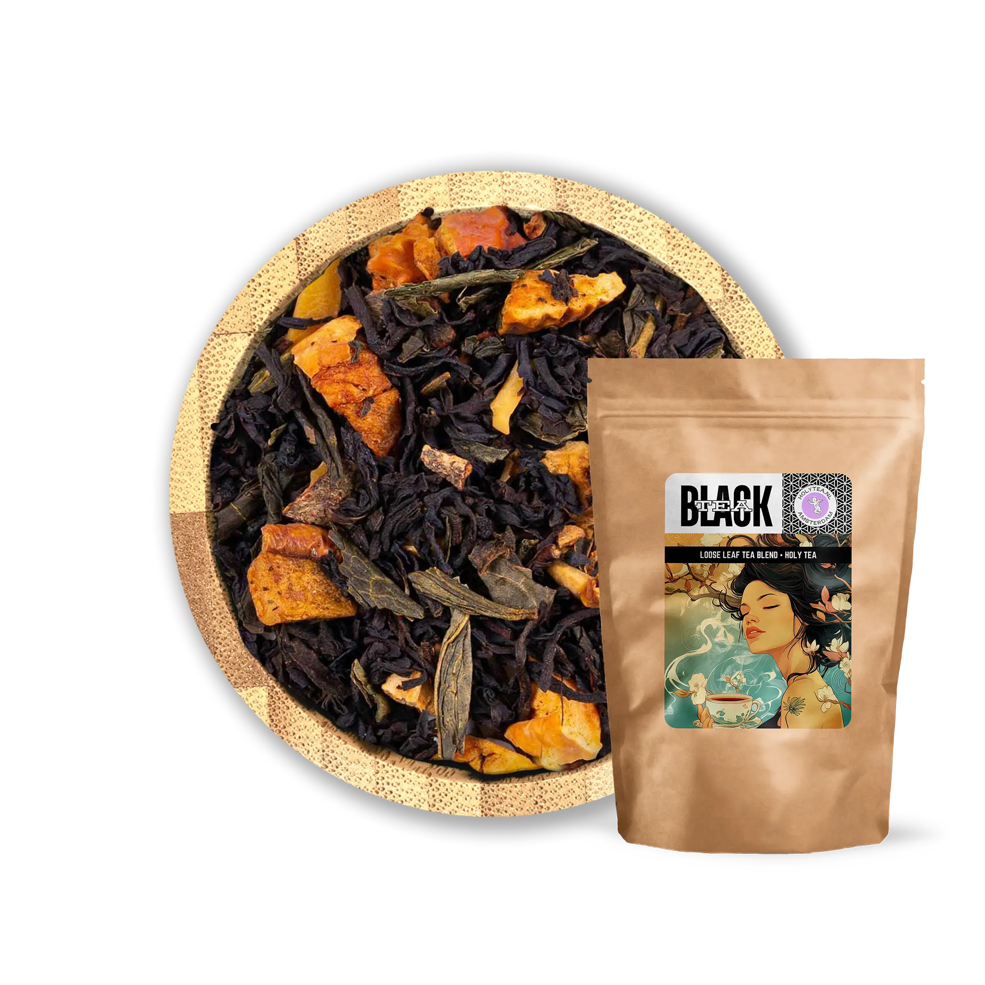 Mythic Whisper Tea Blend by Holy Tea, a Mediterranean-inspired mix of black and green tea with apple, almond, and cinnamon. - 100G