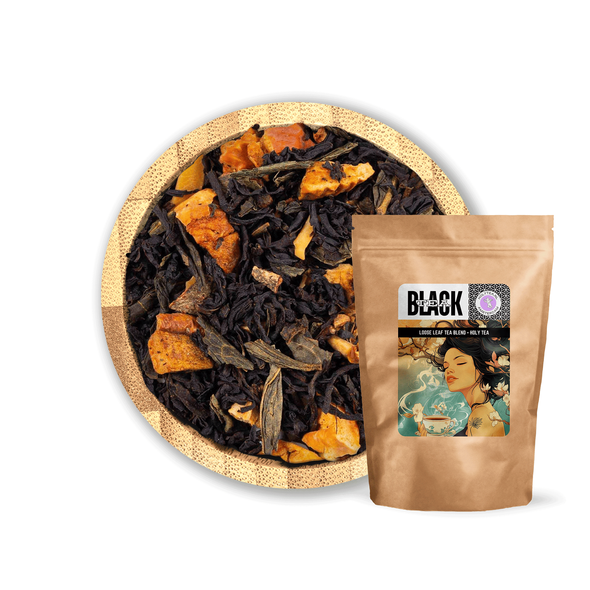 Mythic Whisper Tea Blend by Holy Tea, a Mediterranean-inspired mix of black and green tea with apple, almond, and cinnamon - 100G
