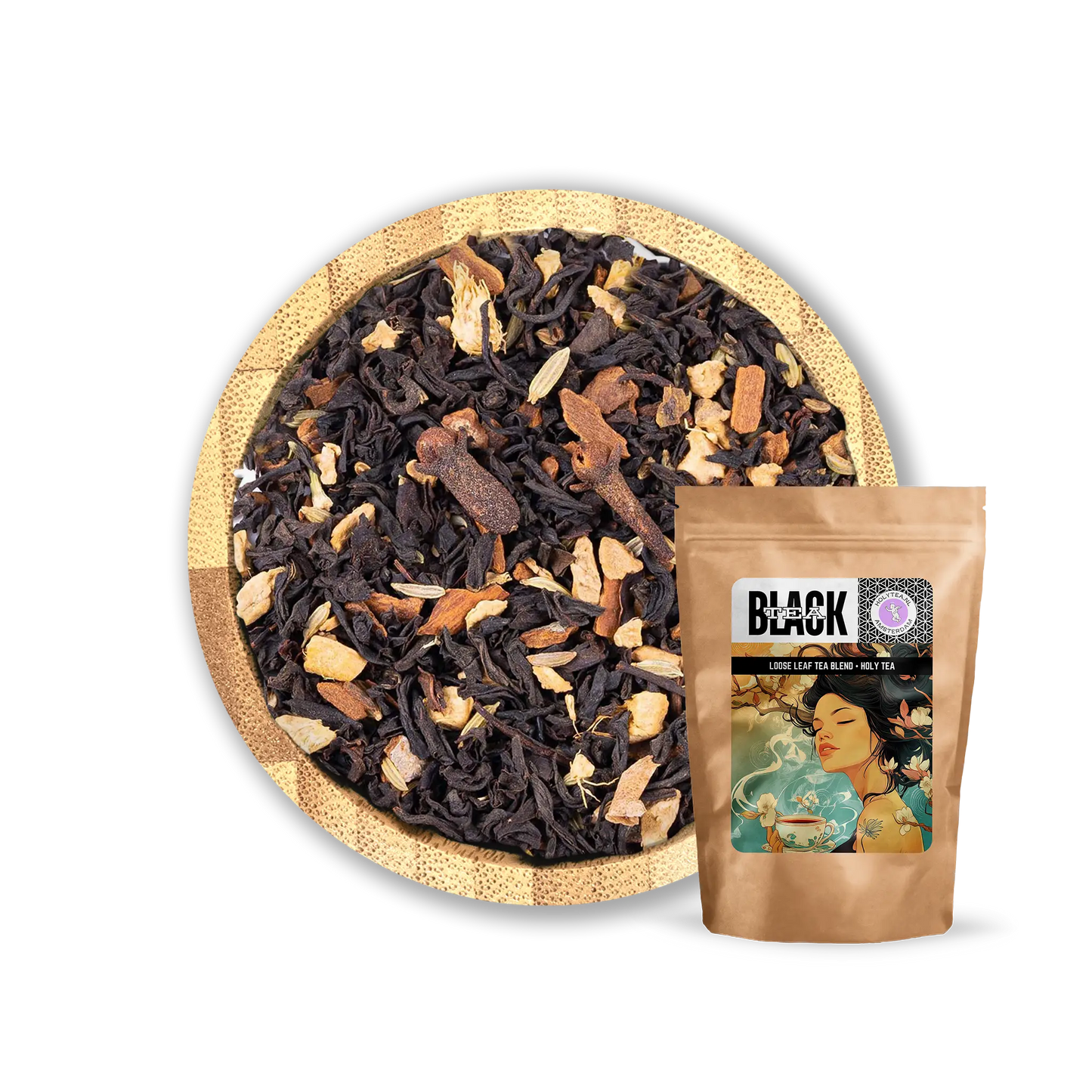 Chai Reverie Black Tea Blend by Holy Tea, a spiced Assam tea with cinnamon, ginger, and cardamom. - 50G