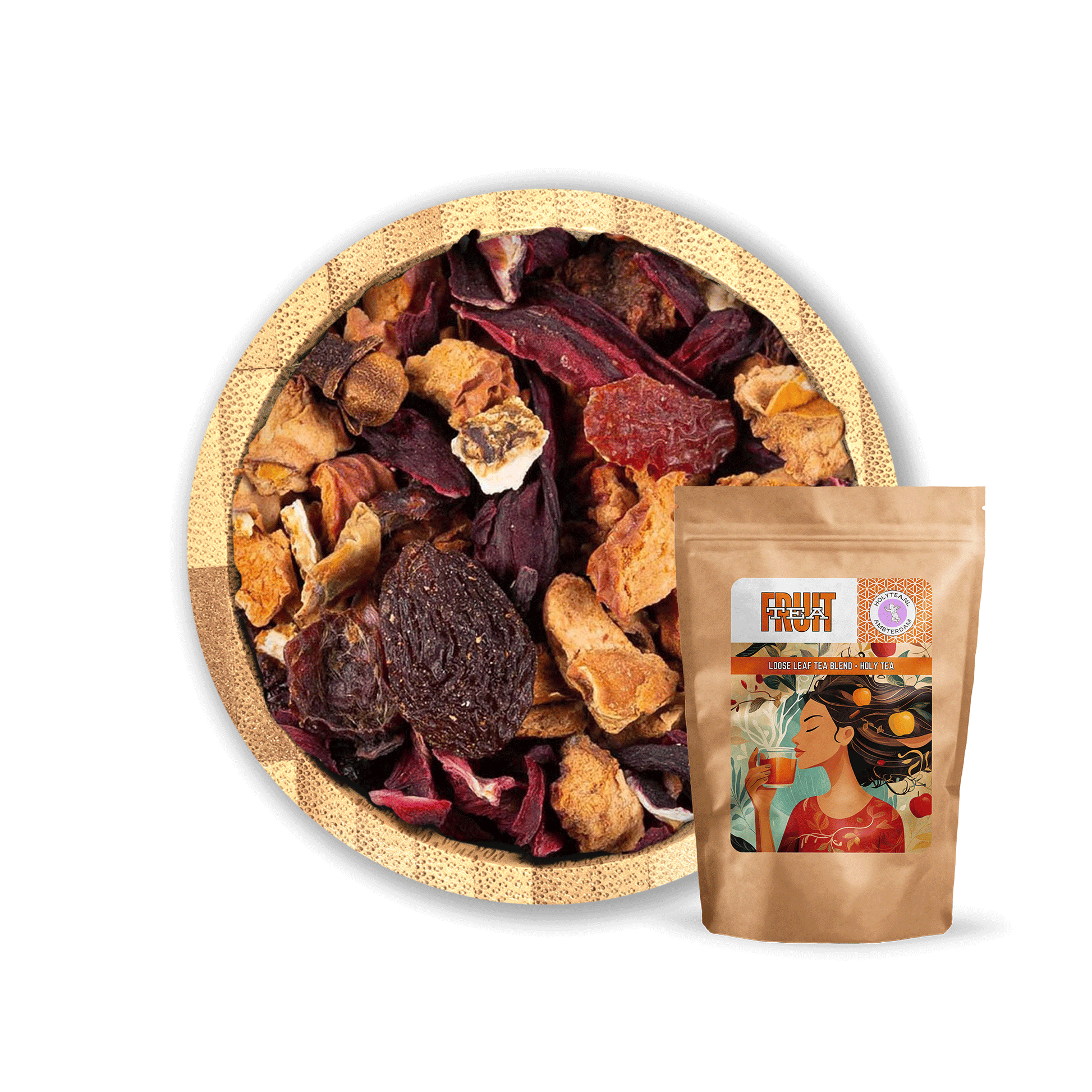 Christmas Cheer Tea Blend by Holy Tea, a festive organic blend of apple, hibiscus, cinnamon, and holiday spices. - 50G