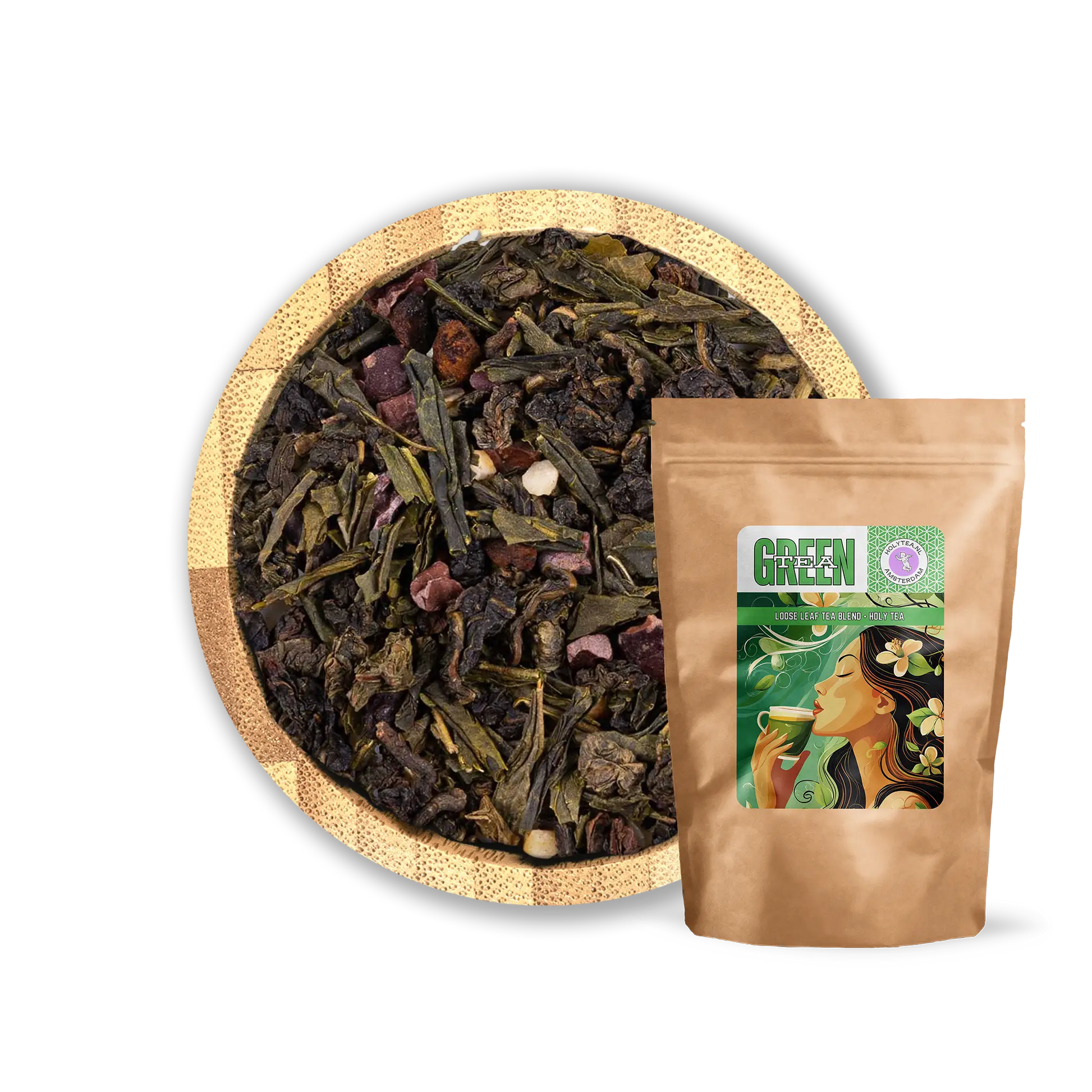 Sweet Sensation Tea Blend by Holy Tea, a decadent mix of Oolong, Green Tea, hazelnut, and cacao with marzipan and brownie flavors. - 100G