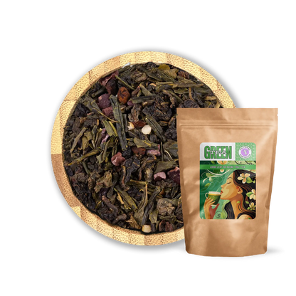 Sweet Sensation Tea Blend by Holy Tea, a decadent mix of Oolong, Green Tea, hazelnut, and cacao with marzipan and brownie flavors. - 100G