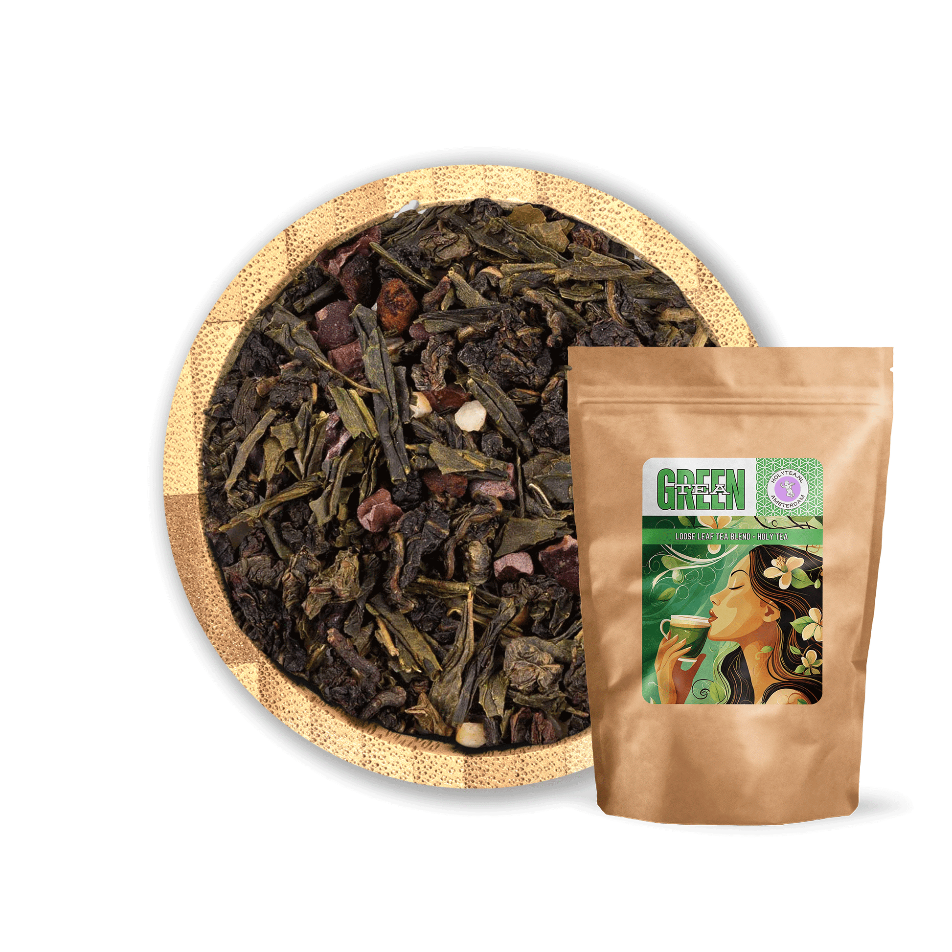 Sweet Sensation Tea Blend by Holy Tea, a decadent mix of Oolong, Green Tea, hazelnut, and cacao with marzipan and brownie flavors. - 100G