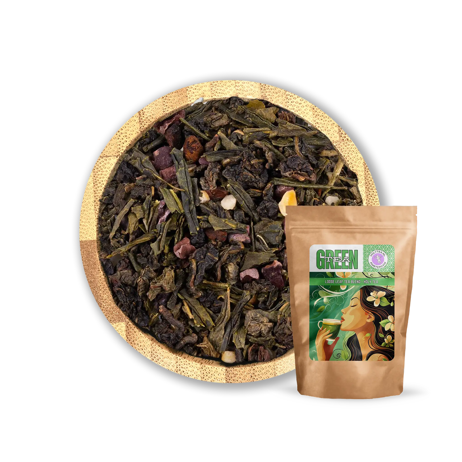 Sweet Sensation Tea Blend by Holy Tea, a decadent mix of Oolong, Green Tea, hazelnut, and cacao with marzipan and brownie flavors. - 50G