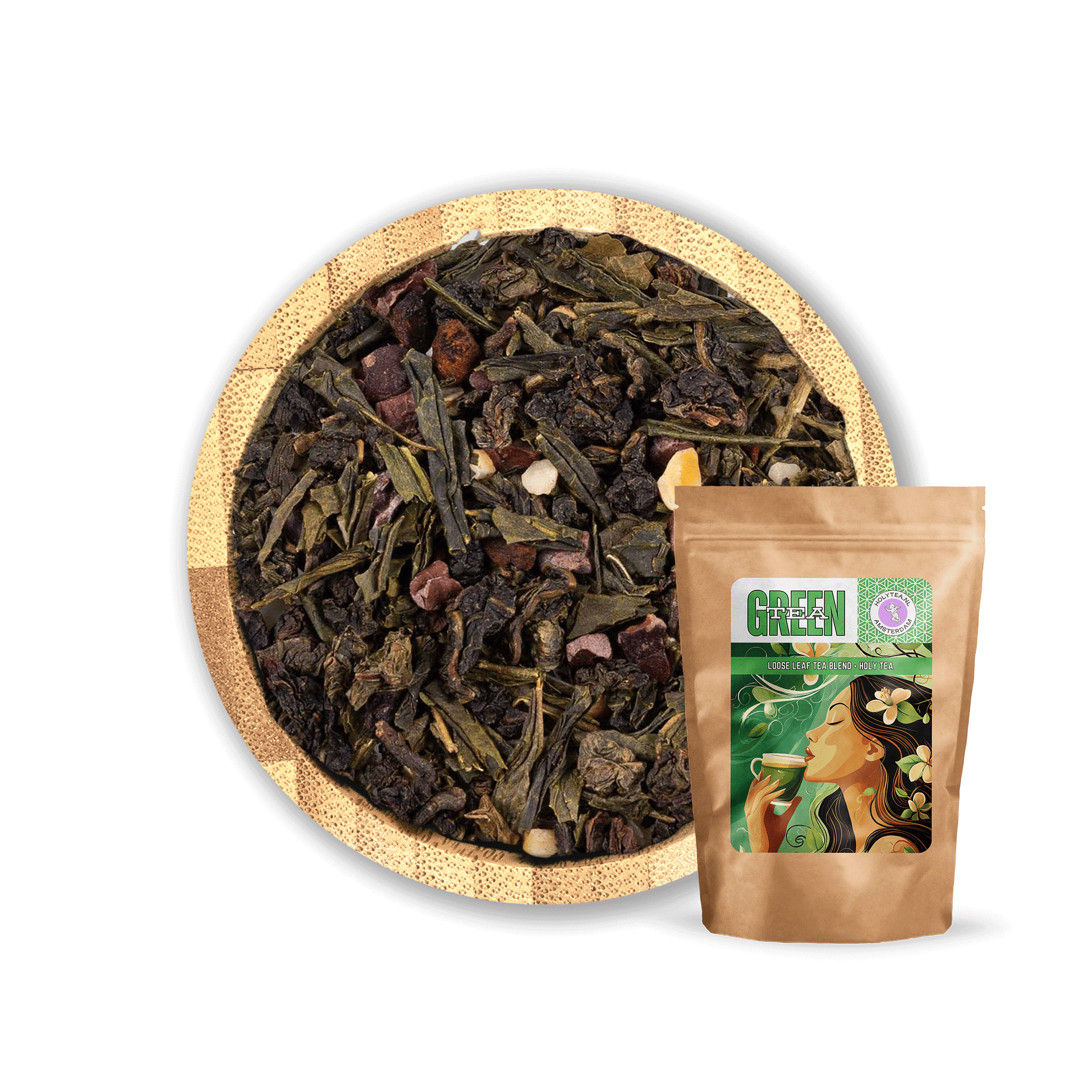 Sweet Sensation Tea Blend by Holy Tea, a decadent mix of Oolong, Green Tea, hazelnut, and cacao with marzipan and brownie flavors. - 50G