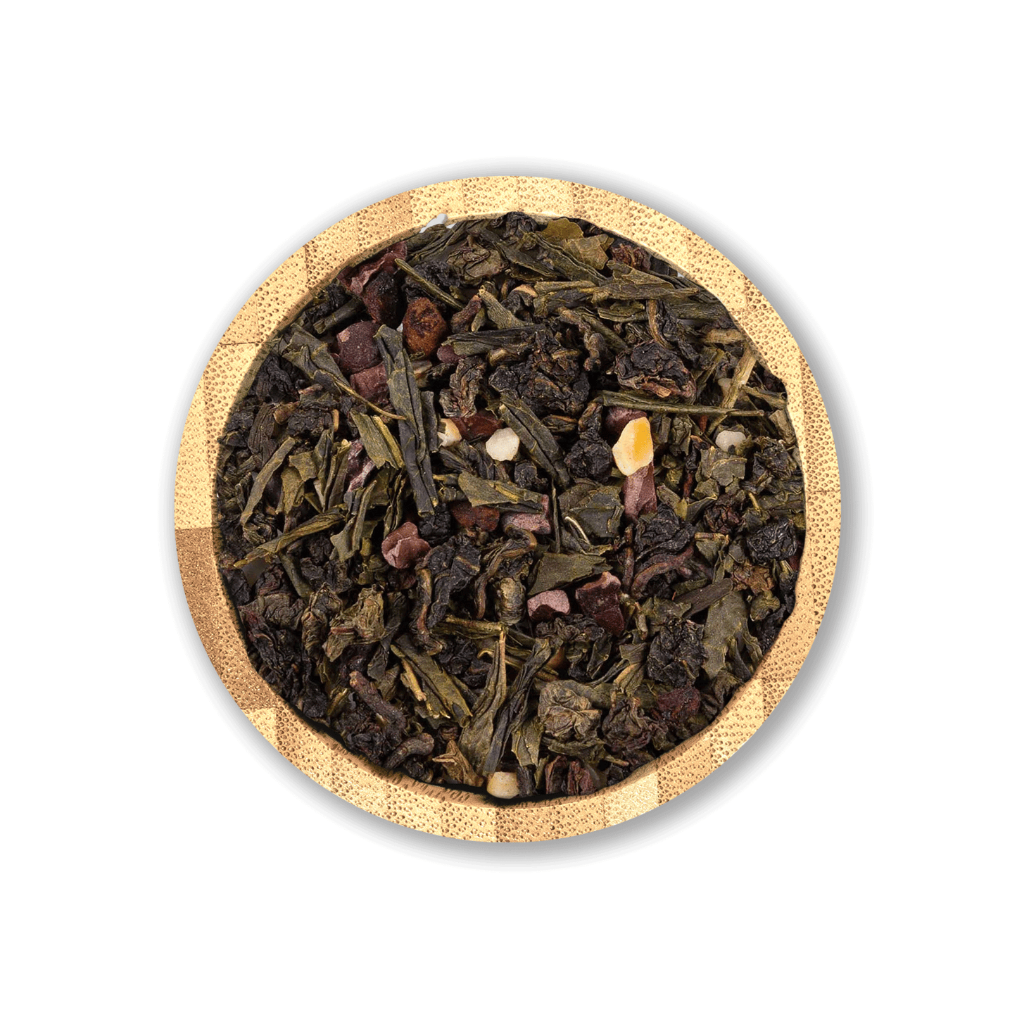 Sweet Sensation Tea Blend by Holy Tea, a decadent mix of Oolong, Green Tea, hazelnut, and cacao with marzipan and brownie flavors.