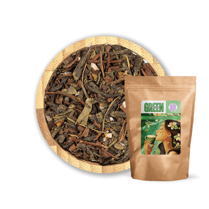 Roasted Nut Tea Blend by Holy Tea, a nutty mix of Green Tea, hazelnut, walnut, and coconut with cinnamon and ginger. - 100G