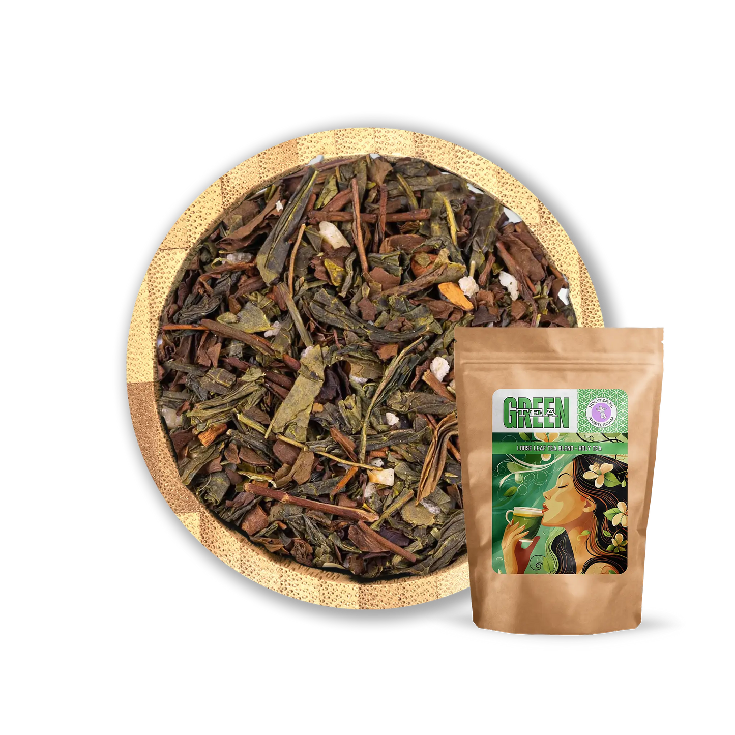 Roasted Nut Tea Blend by Holy Tea, a nutty mix of Green Tea, hazelnut, walnut, and coconut with cinnamon and ginger. - 50G