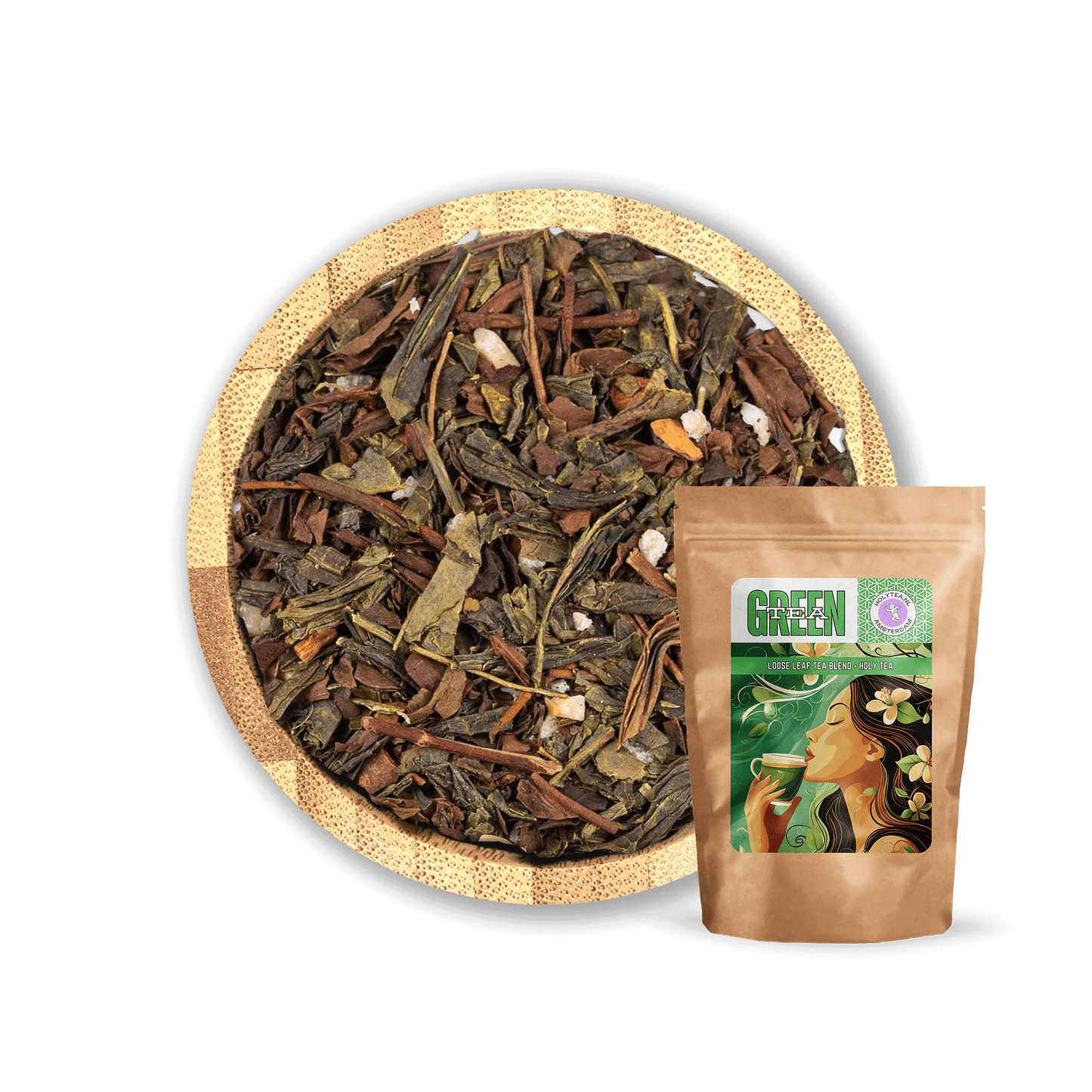 Roasted Nut Tea Blend by Holy Tea, a nutty mix of Green Tea, hazelnut, walnut, and coconut with cinnamon and ginger. - 50G