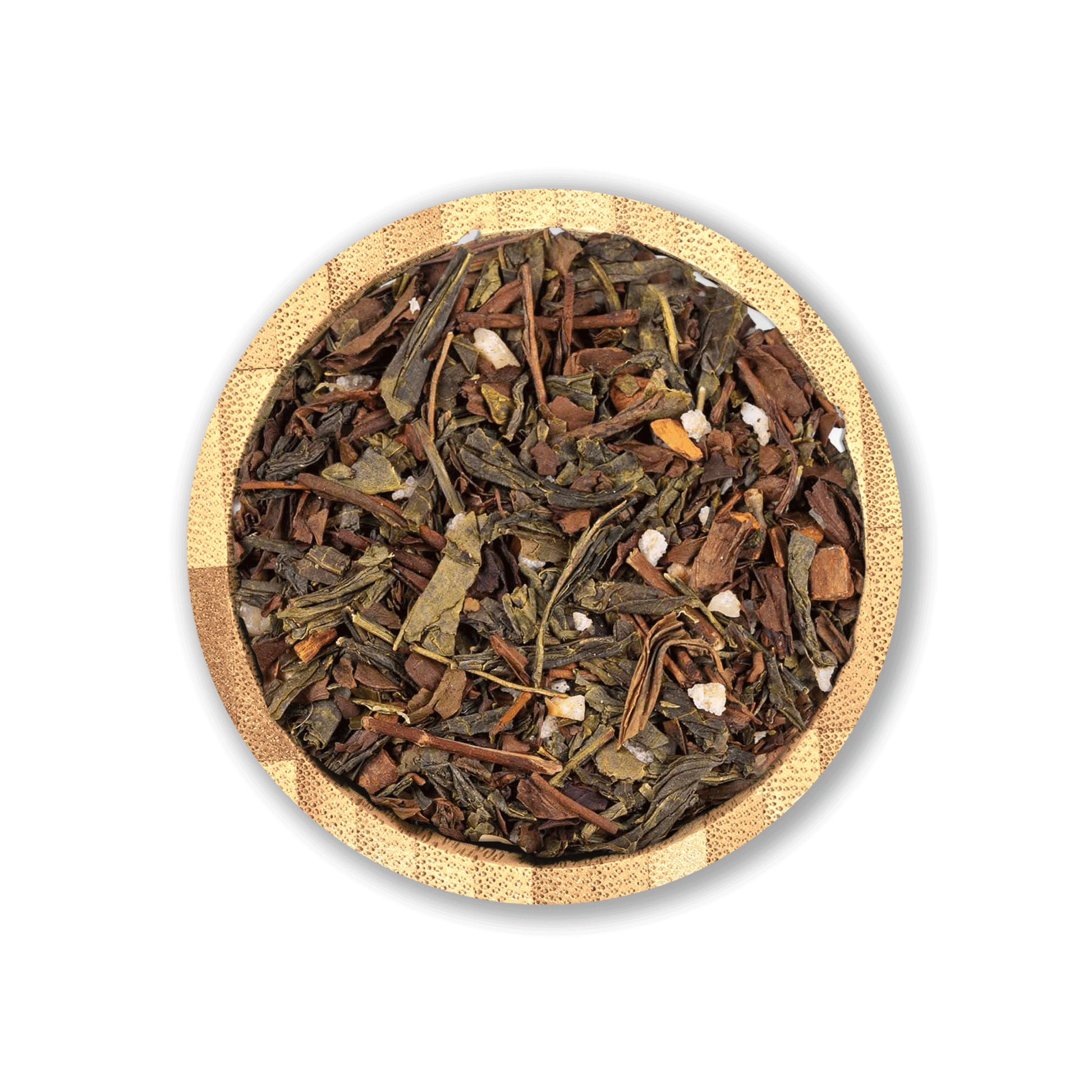 Roasted Nut Tea Blend by Holy Tea, a nutty mix of Green Tea, hazelnut, walnut, and coconut with cinnamon and ginger.