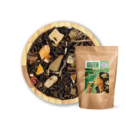 Dragon’s Breath Tea Blend by Holy Tea, a refreshing mix of green and white tea with lychee, peach, and tropical fruits. - 100G