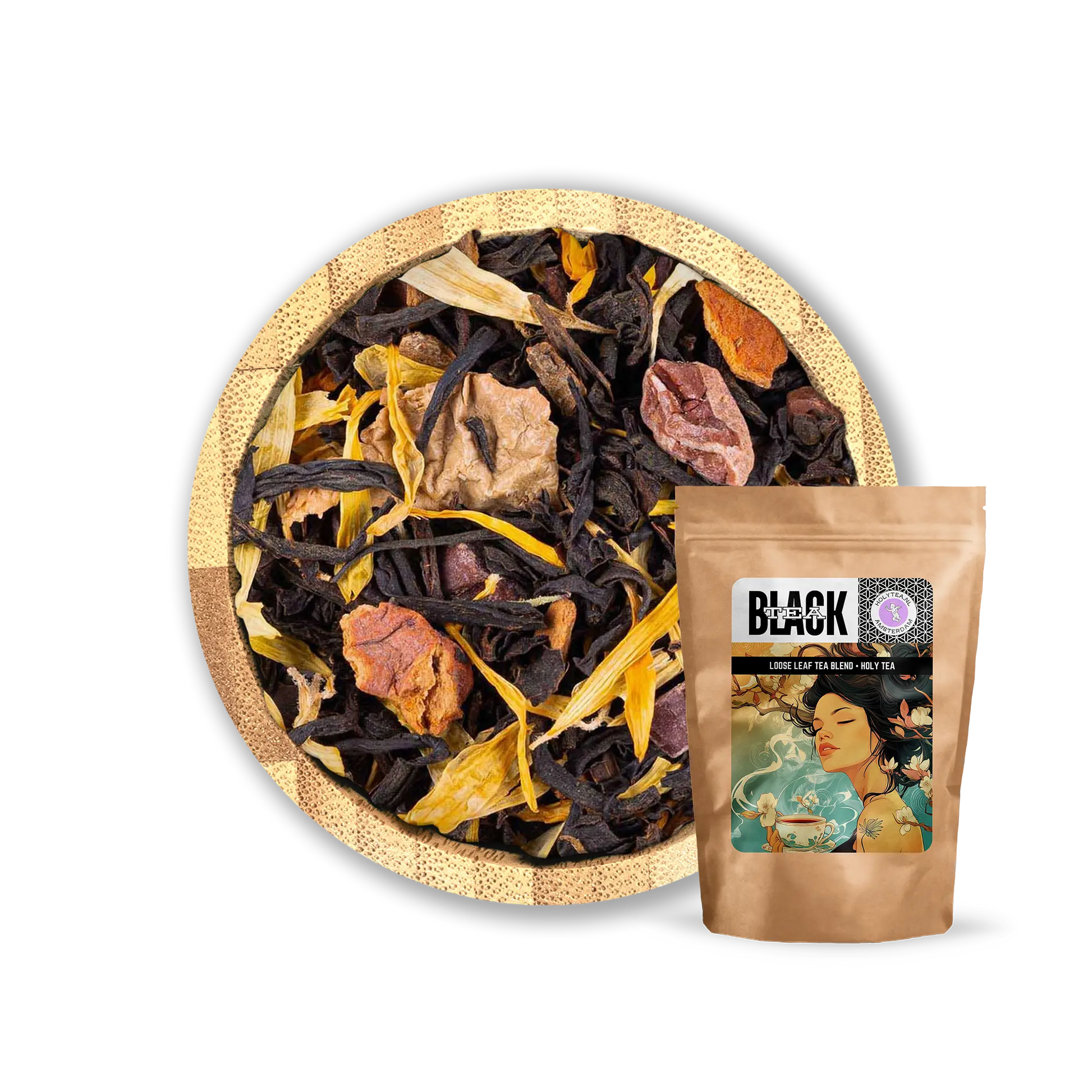 Cinnamon Biscotti Tea by Holy Tea, a rich black tea blend with cinnamon, vanilla, and Spekulatius spices. - 50G