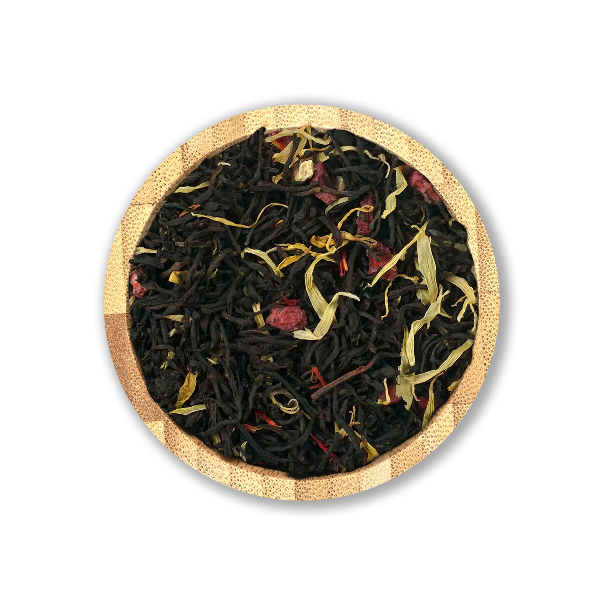 Caribbean Berry Tea by Holy Tea, a tropical black tea blend with cranberry, pomegranate, and rum flavor.