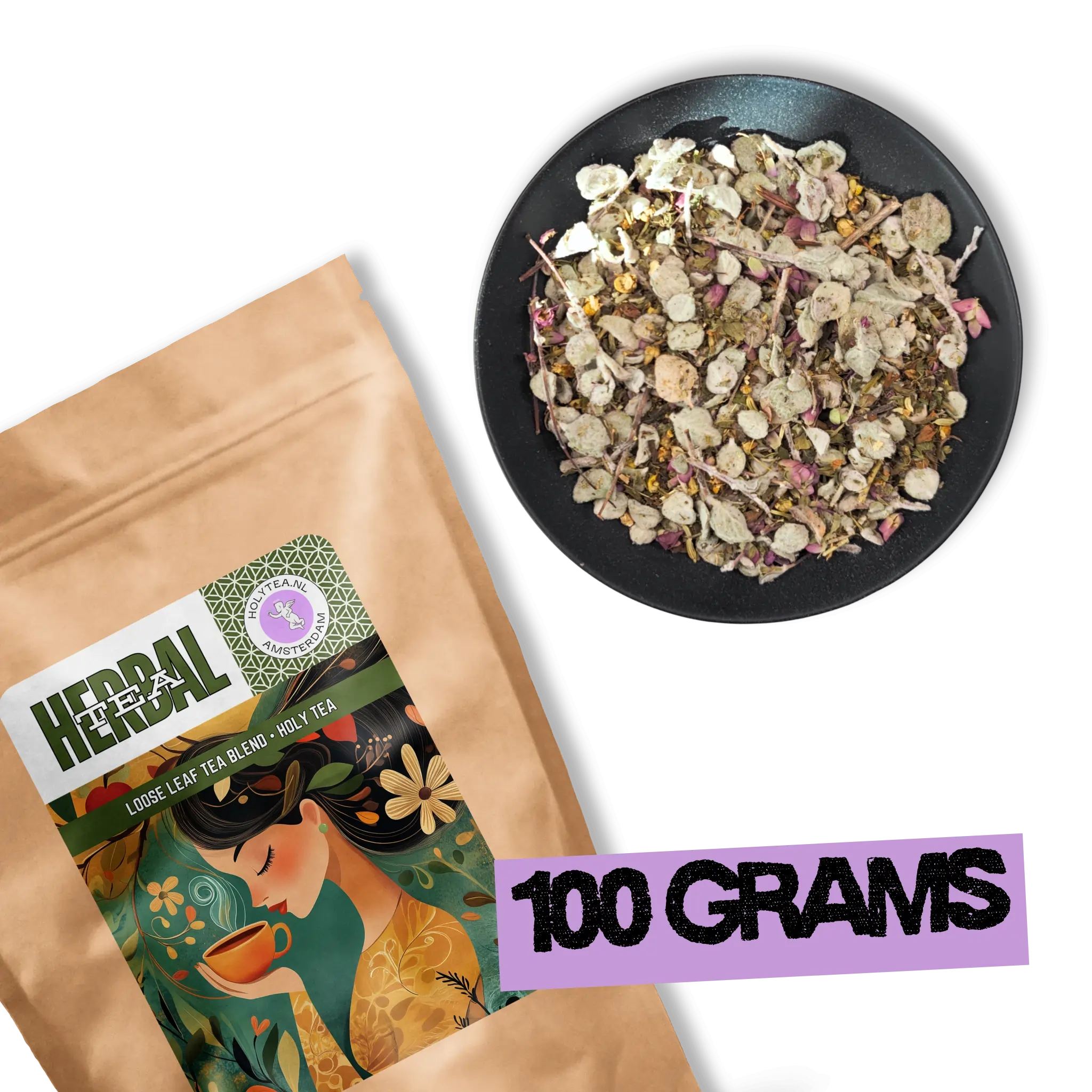 Aether of Crete herbal tea 100 grams pouch by Holy Tea Amsterdam – loose leaf Greek mountain herbal infusion.