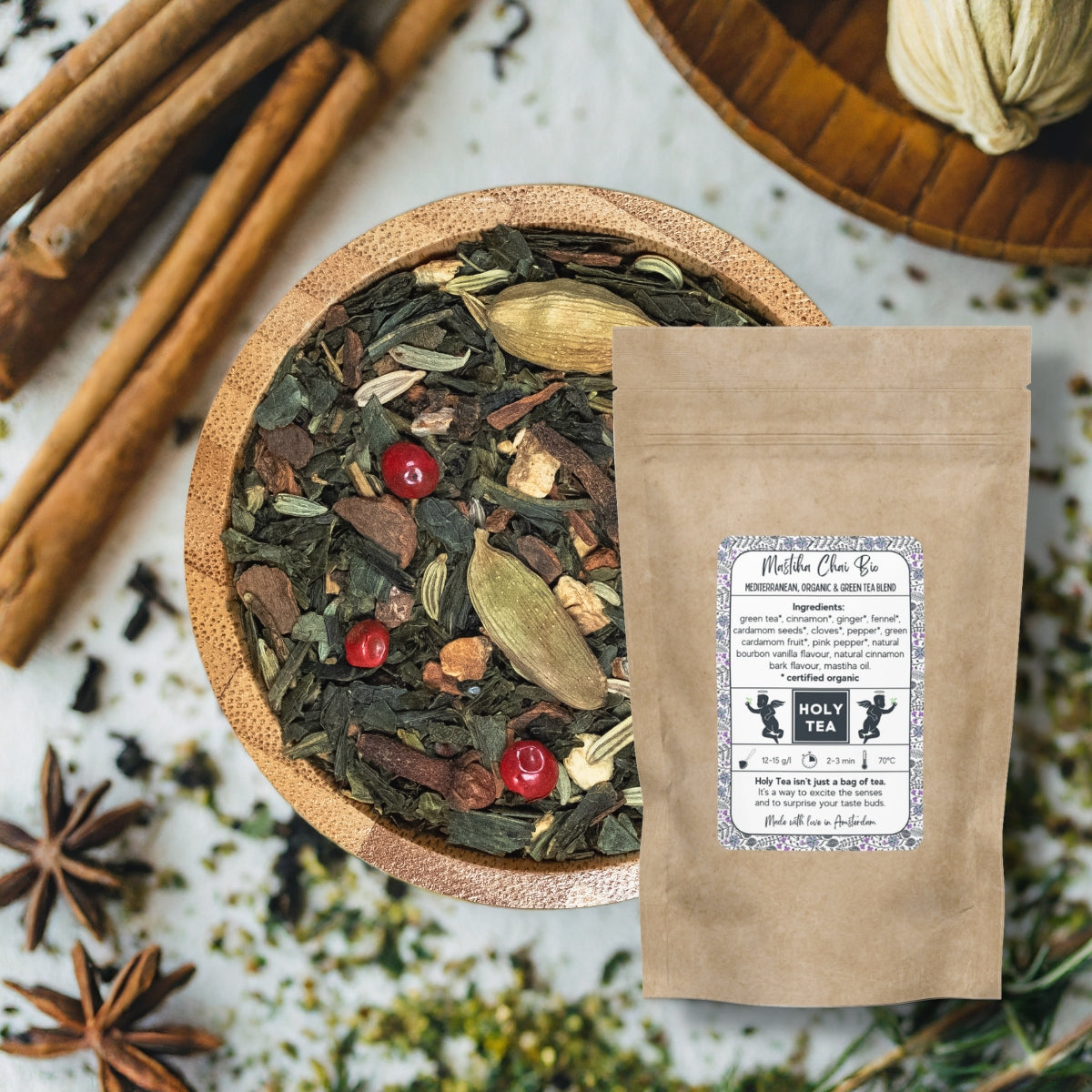 Mediterranean, Organic & Green Tea Blend - Mastiha Chai Bio - Holy Tea Amsterdam - 100G
