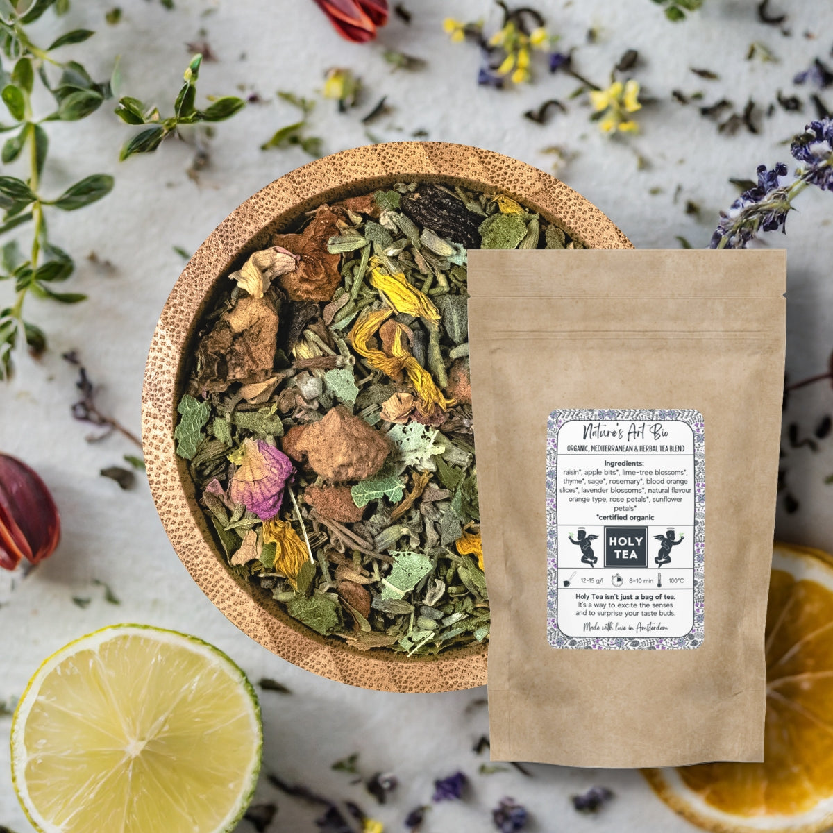 Organic, Mediterranean & Herbal Tea Blend - Nature's Art Bio - Holy Tea Amsterdam - 100G