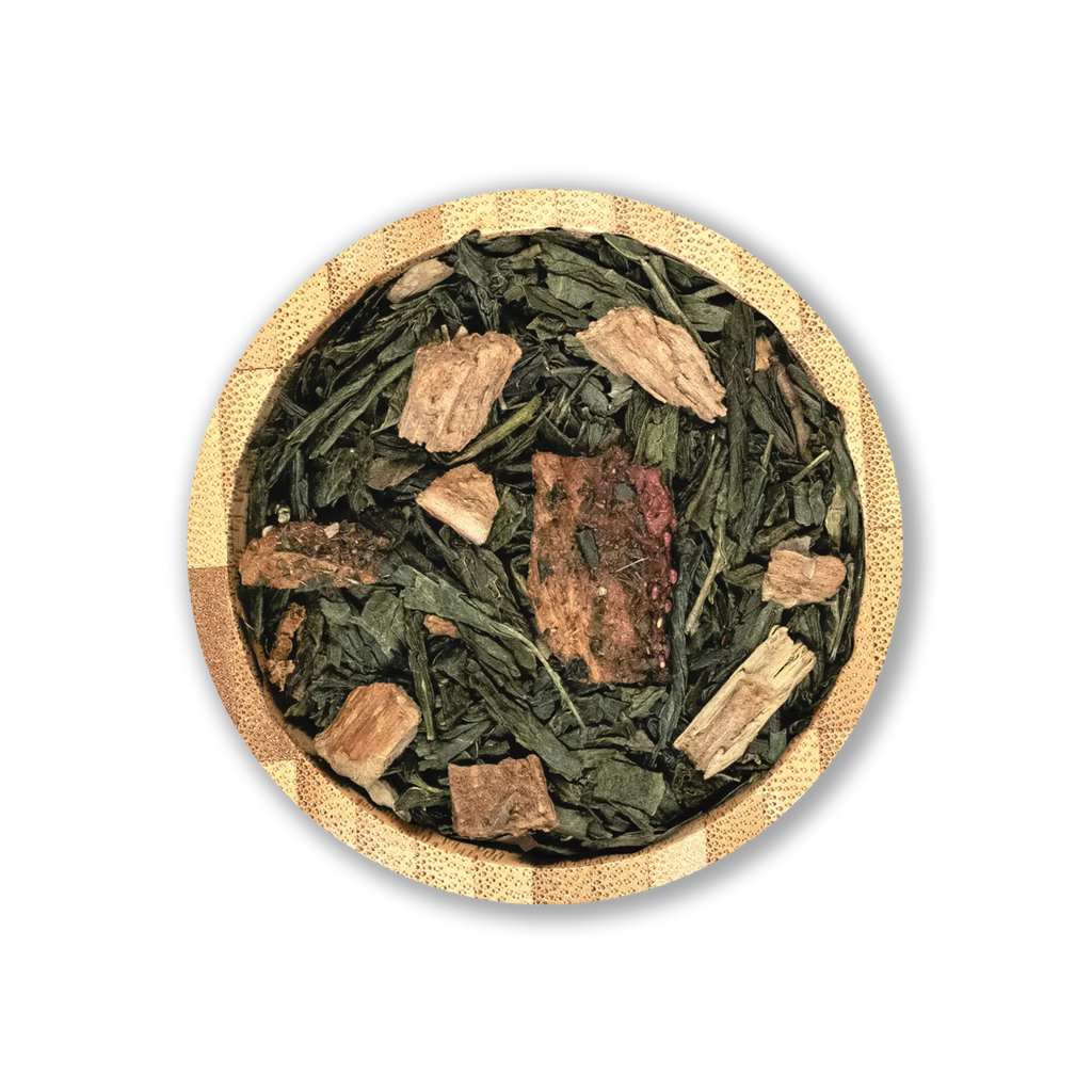 Aardbeienrabarber – Verfrissende groene thee met zoete aardbeien en zure rabarber