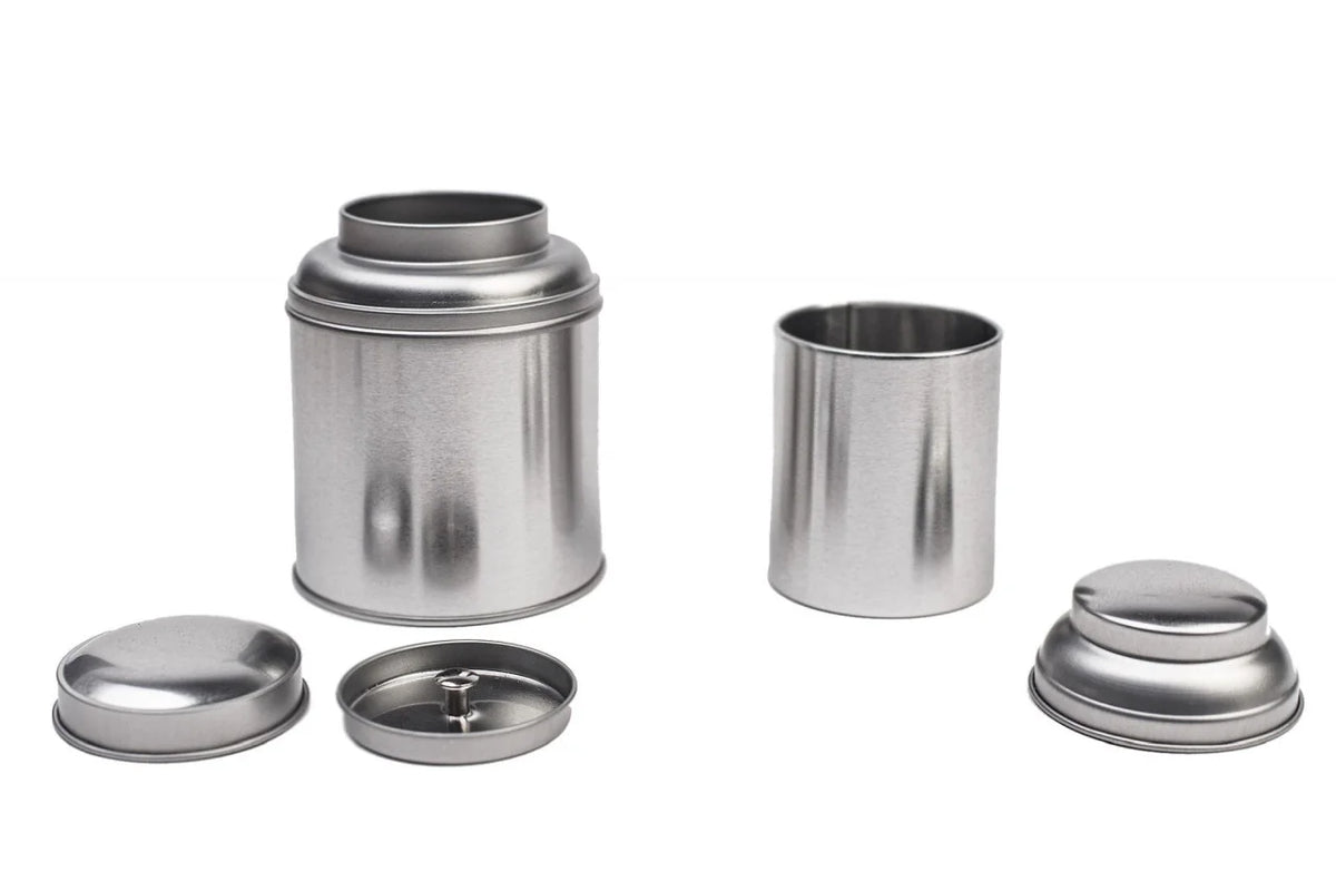 Aroma-proof tea tin with double lid opened